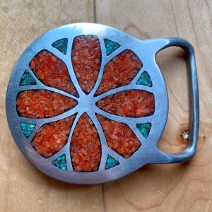 Pewter Mosaic flower belt buckle Coral/Sea foam